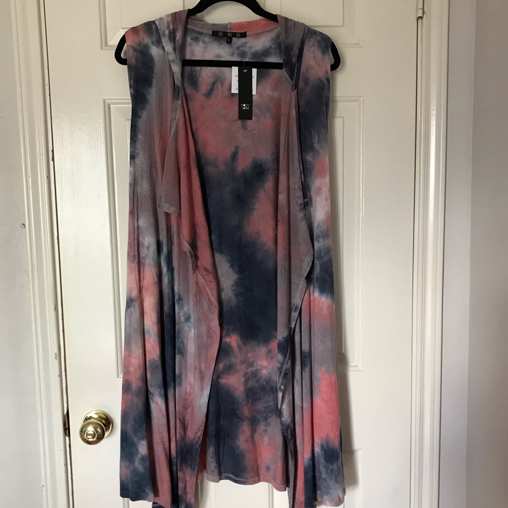 Coin 1904 Tie Dye Hooded Long Vest With Pockets - Picture 1 of 5